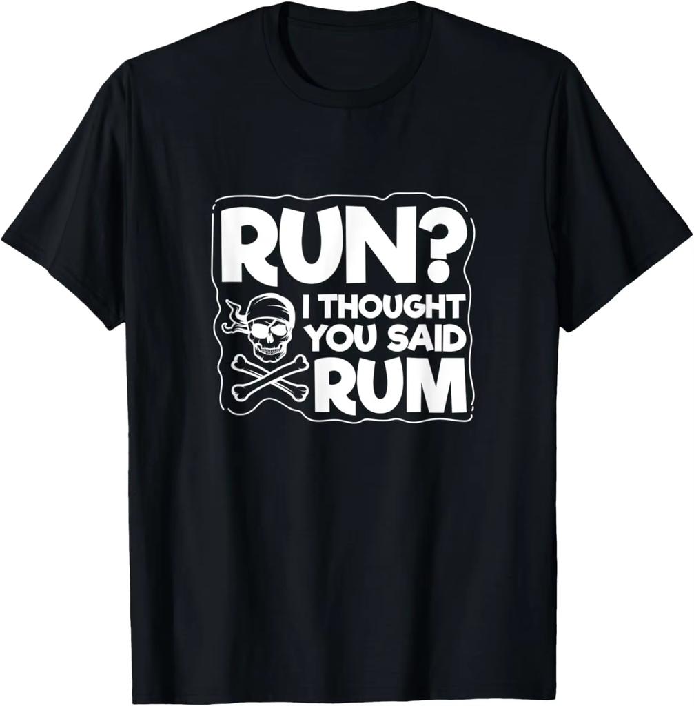 2026 Womens Summer Casual Pirate Print Tshirt Run I Thought You Said Rum Funny Pun Graphic Short Sleeve Crew Neck Top