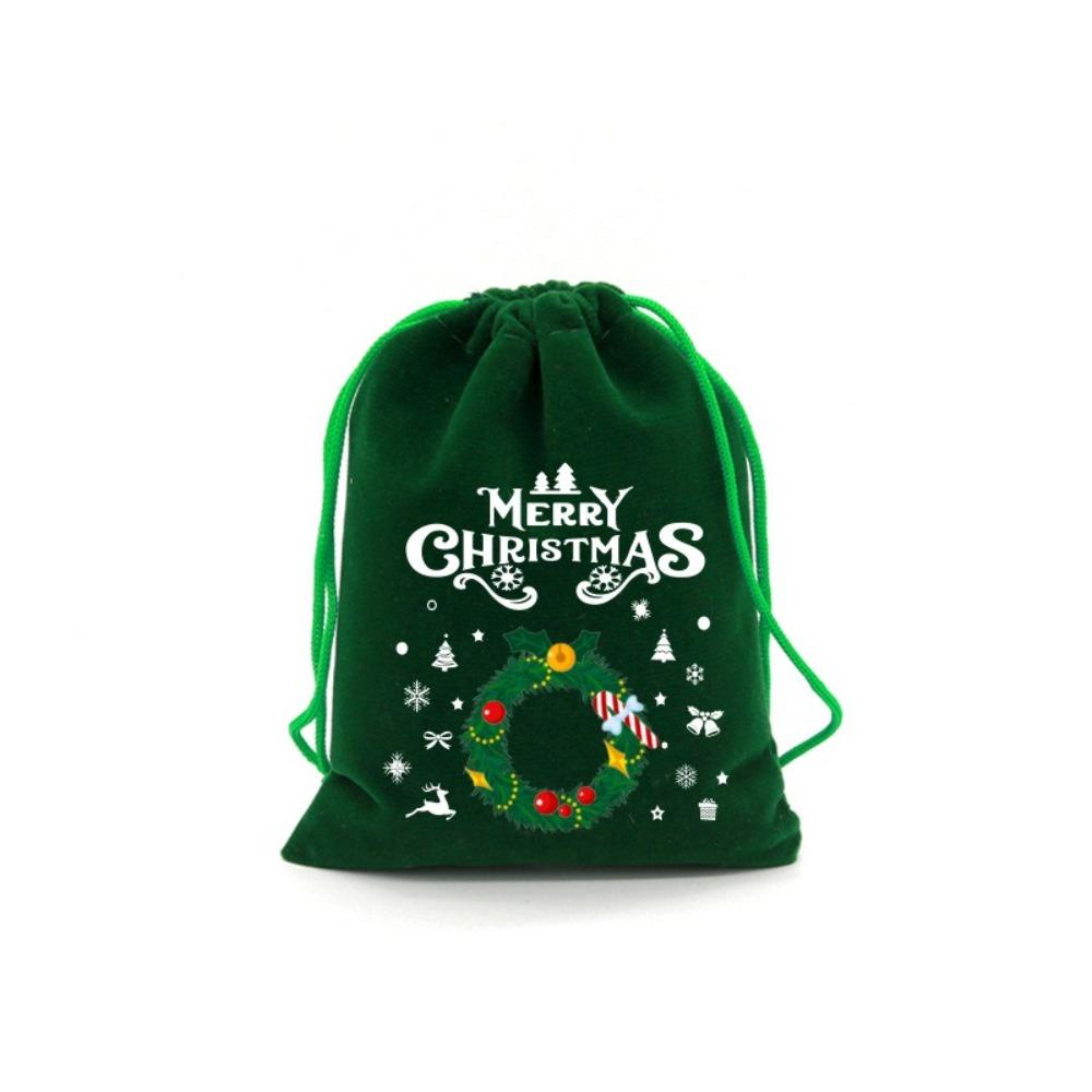 5PCS Green Christmas Velvet Bags Bracelet Jewelry Storage Jewelry Packaging Bag  For Christmas
