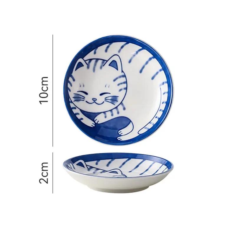 Japanese Style Cartoon Lucky Cat Pattern Ceramic Dessert Sauce Dish Tableware 10cm Creative Mini Fruit Sushi Seasoning Plates