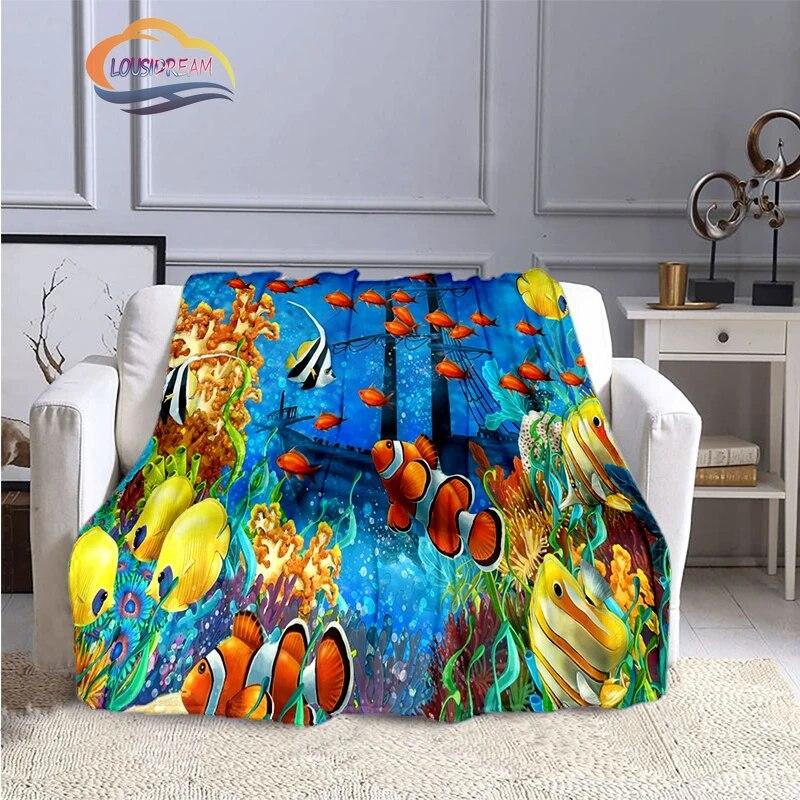 Marine Life Blanket Fashion Marine Organism Oceanic Dolphins Flannel Quilt Cover Travel Bedding Throw Bedspread