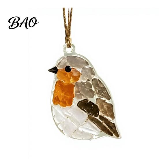 Bird Window Hanging Sea Glass Suncatcher Ornament, Handmade Animal Ocean Acrylic Pendants, Sunlight Reflector Ornament DIY Summer Decor, Valentine's