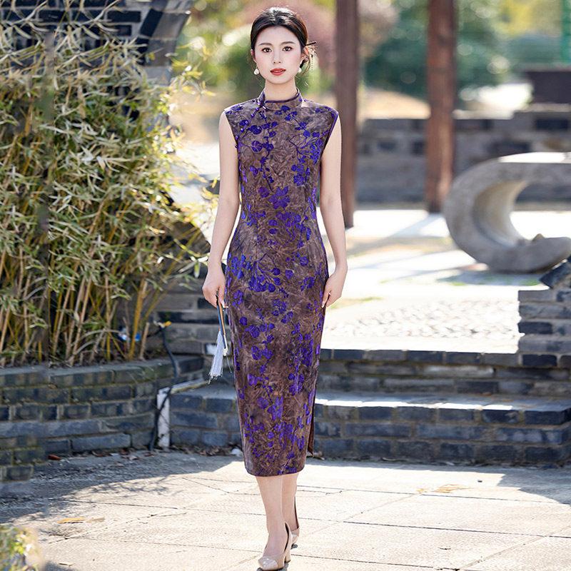 Purple sleeveless national style new Chinese Suzhou long cheongsam improved young new women s high sense summer S