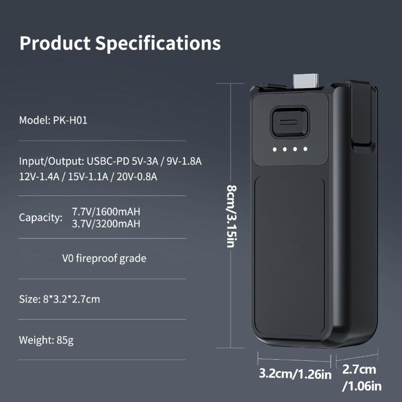 High Capacity Power Handle Replacement for Pocket 3 4 Camera Battery Handle Extended Battery Grip Replacement