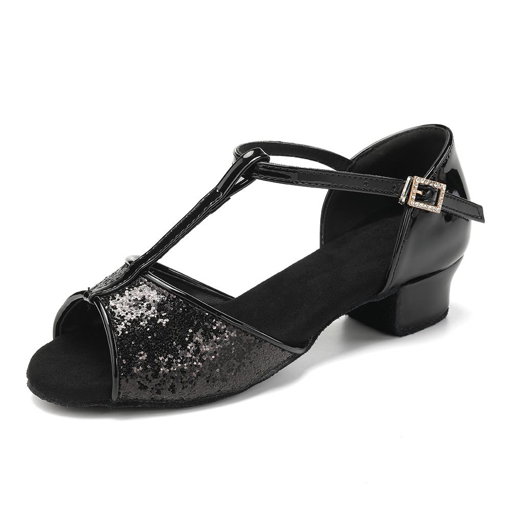 

Блестки для девочек, латиноамериканские танцы, обувь для сальсы и танго, для начинающих, 3 цвета, низкий каблук 3,5 см 30 чёрный