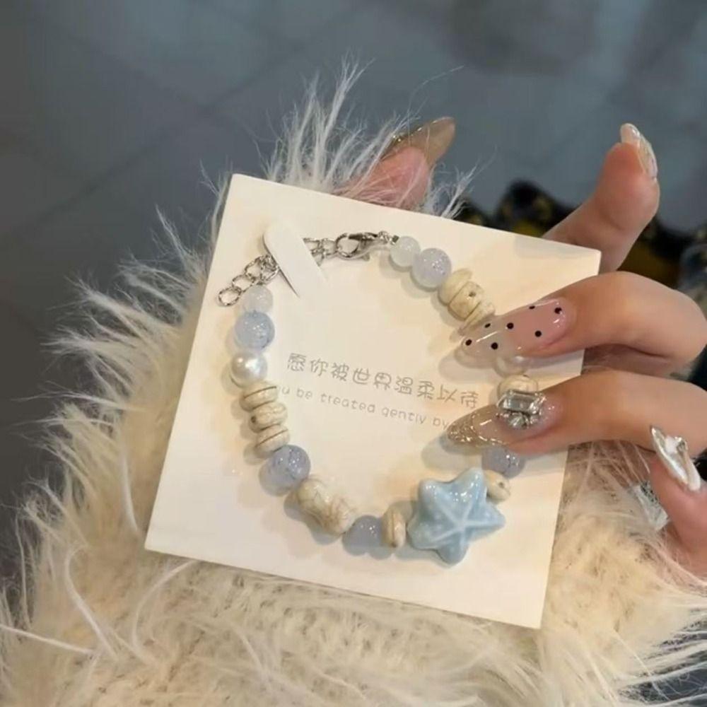 Cute Pink Blue Starfish Bracelet Adjustable Y2K Colorful Beaded Bracelets Beaded Bangle Gifts