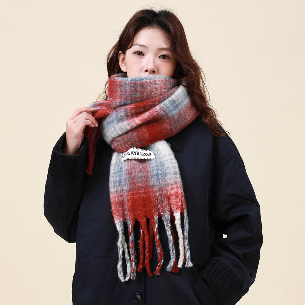Plaid Scarf Women's Winter Christmas Premium Shawl Warm Korean Atmosphere Student Shawl Versatile Scarf Tide
