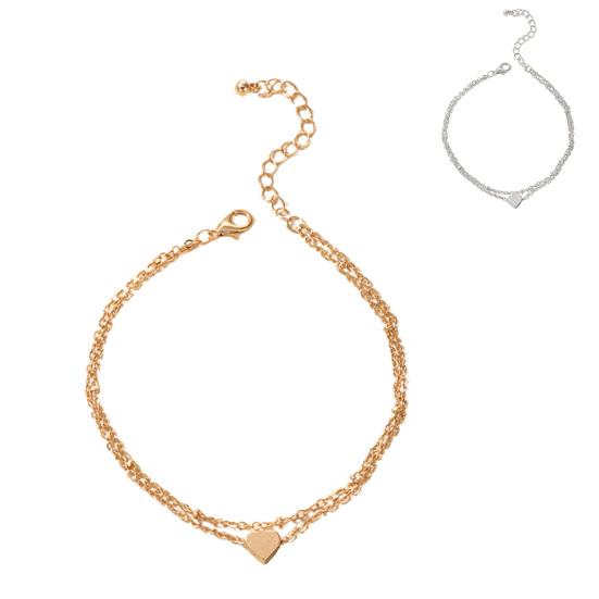 Double Layered Women Anklet Heart Pendant Adjustable Elegant Chain Anklet Foot Jewelry