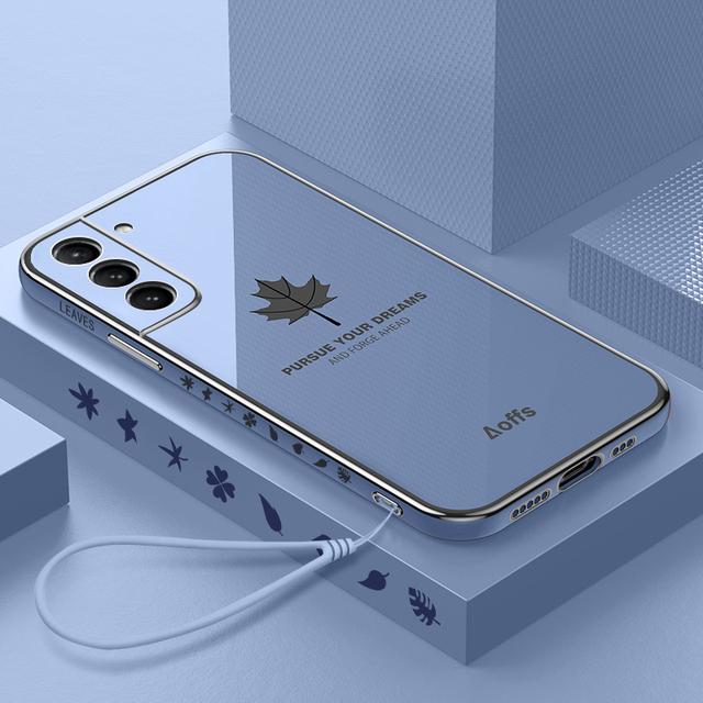 Luxusní obal z javorového listu Lanyard Plating pro Samsung Galaxy S23 Ultra S22 Plus S21 S20 Plus Ultra S21 FE S22 Plus měkký silikonový ochranný kryt objektivu