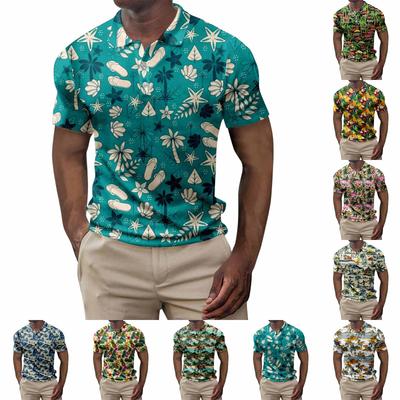 Men's Summer Hawaii Printed Golf Shirt Botton Short Sleeve Top Men's Casual Fashion Shirt