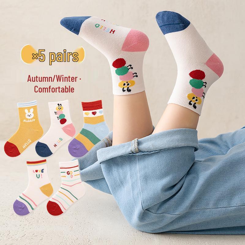 5 Paia - Calzini in Cotone da Bambino a Mezza Gamba: Disegni Cartoni Animati Autunno/Inverno per Ragazzi e Ragazze
