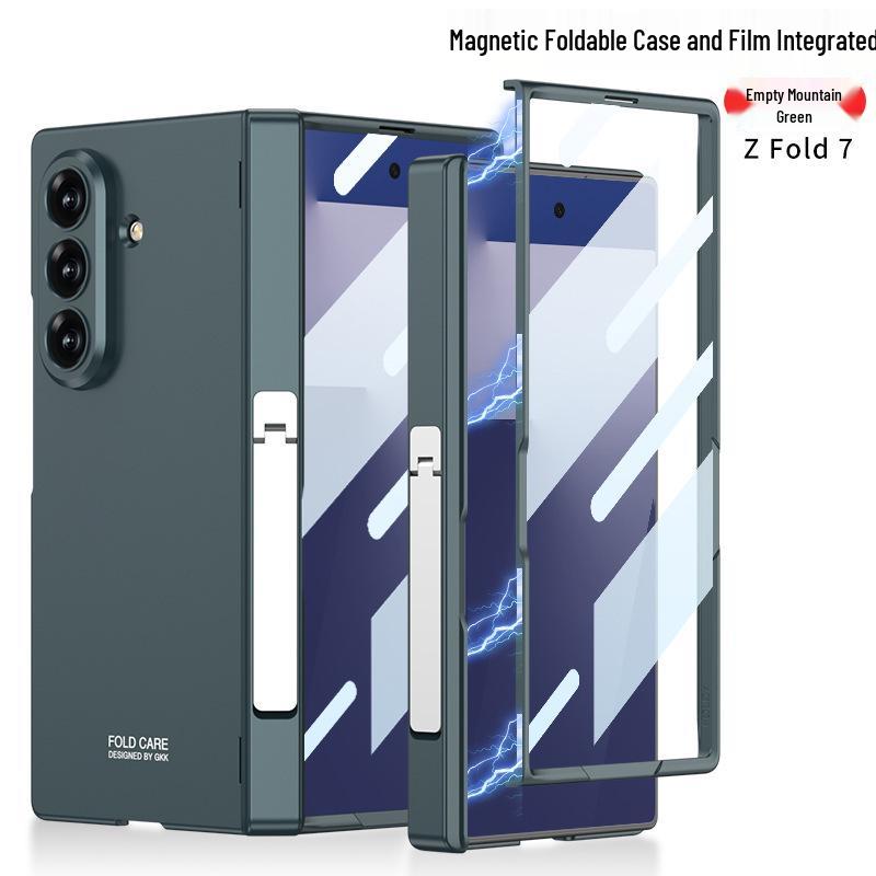 Samsung Z Fold7 Magnetic Protective Case: Solid Color, Precise Cutouts, Folding Screen Stand, Side Bag Design for Men.