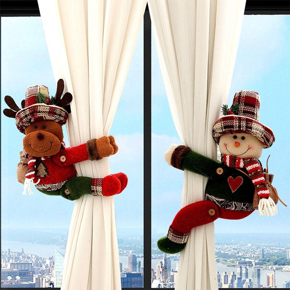 Santa Snowman Deer Plush Doll Curtain Holder Hanging Doll Curtain Decoration
