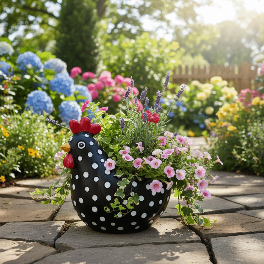 Vaso de Flor Frango Pintado em Forma de Frango Desenho Animado Resina Pequeno Recipiente para Plantas Decoração de Jardim Vaso para Suculentas Casa