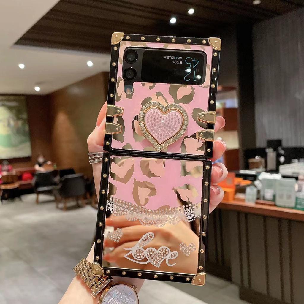 Suitable for Samsung Z Flip5 Electroplated Love Mobile Phone Case Galaxy Diamond Bracket Girl Heart Flip4 Protective Case