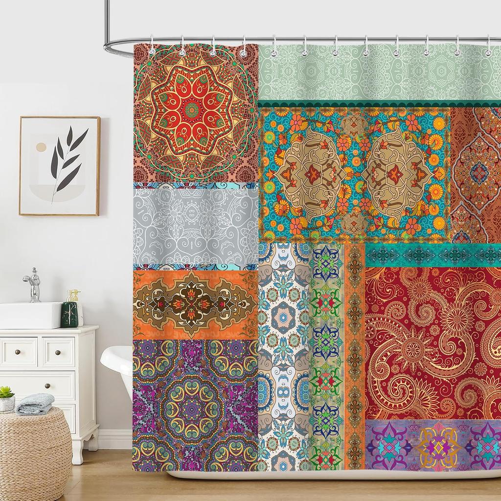 Pink Gray Flowers Shower Curtain, Daisy Floral Simple and Fresh Elegance Plants Cloth Rustic Farmhouse Bathroom Decor Sets,