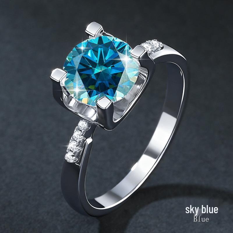 Women's 1 Carat Moissanite Bull Head Waist Ring, Sterling Silver, Four-Prong, Light Luxury Engagement and Wedding.
