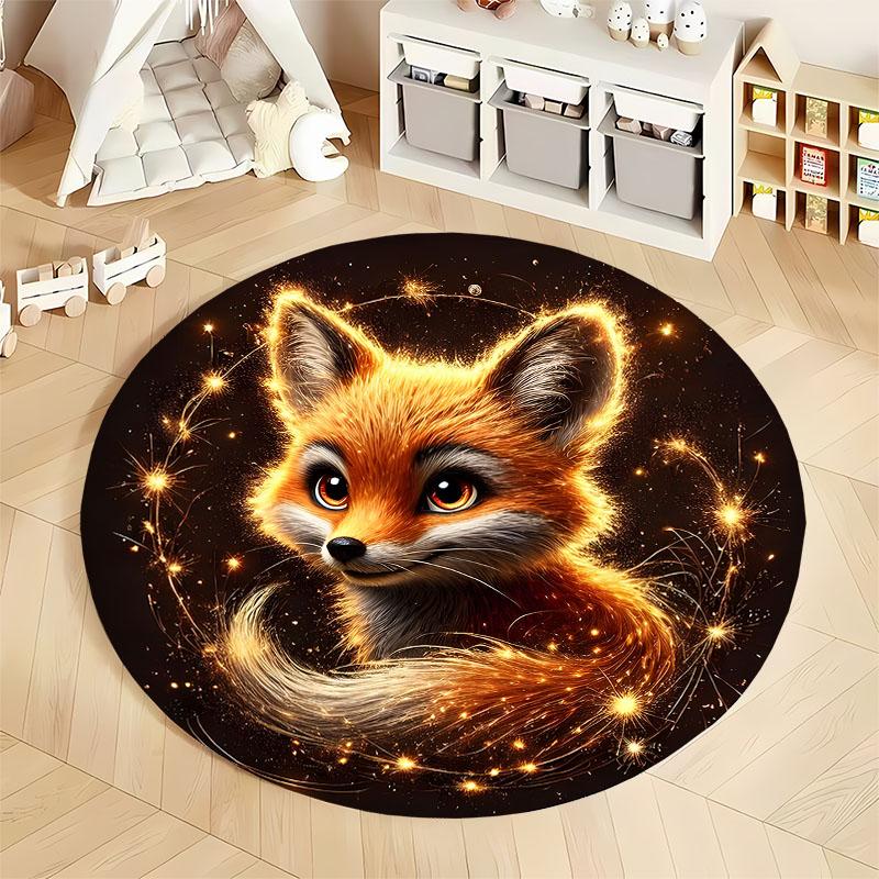 Free Shipping! Cozy Fox Design Carpet for Kids' Room Decor Round Carpet for Home Sofa Bedroom, Gift