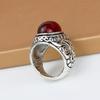 Carved Rock Style Men Ring Alloy Red Faux Gem Finger Ring Jewelry Accessaries