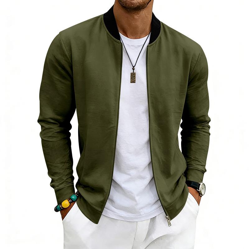 Men's Spring-autumn Lightweight Retro Simple Flight Stand-up Collar Jacket Baseball Shirt Jacket Cardigan