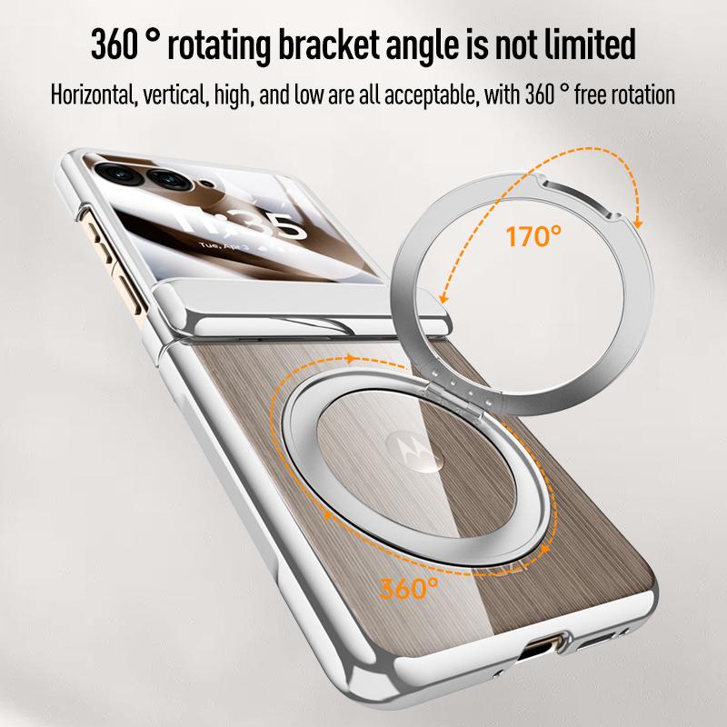 For MOTO Razr 60 60 Ultra 360° Swivel Alloy Bracket Magnetic & Bracket & Ring 3-in-1 Tempered Glass Film Anti-Drop Phone Case