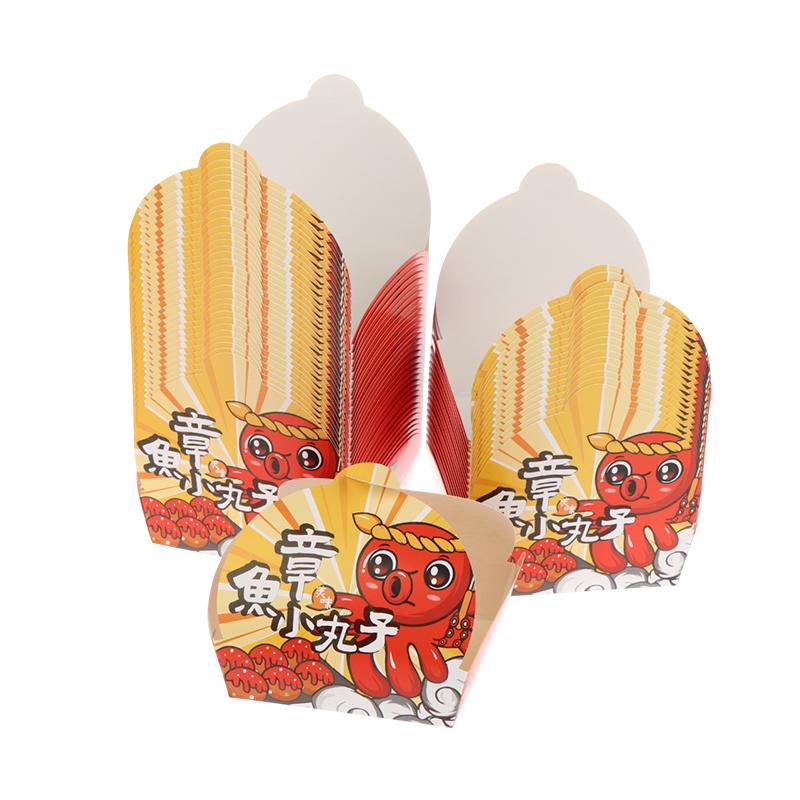 50 Piezas Caja para Takoyaki Caja de Embalaje Premium para Bolas de Pulpo Comida Callejera Japonesa Takoyaki Desechable Papel de Embalaje para Snacks para Llevar