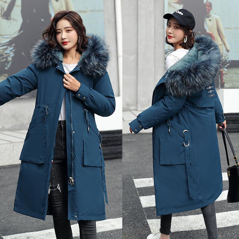 Women's Medium and Long Cotton-padded Clothes In Winter Slim-fitting Thickened Fur Collar Down Cotton-padded Jacket