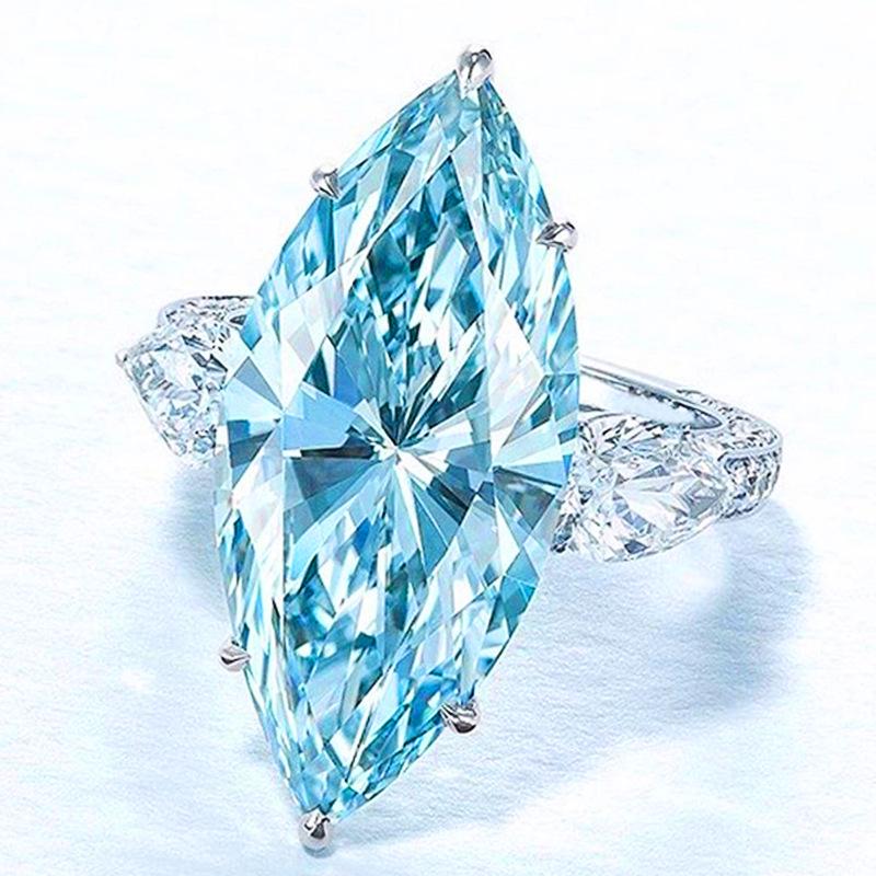 Light Blue Marquise Zircon Copper Wedding Ring for Women
