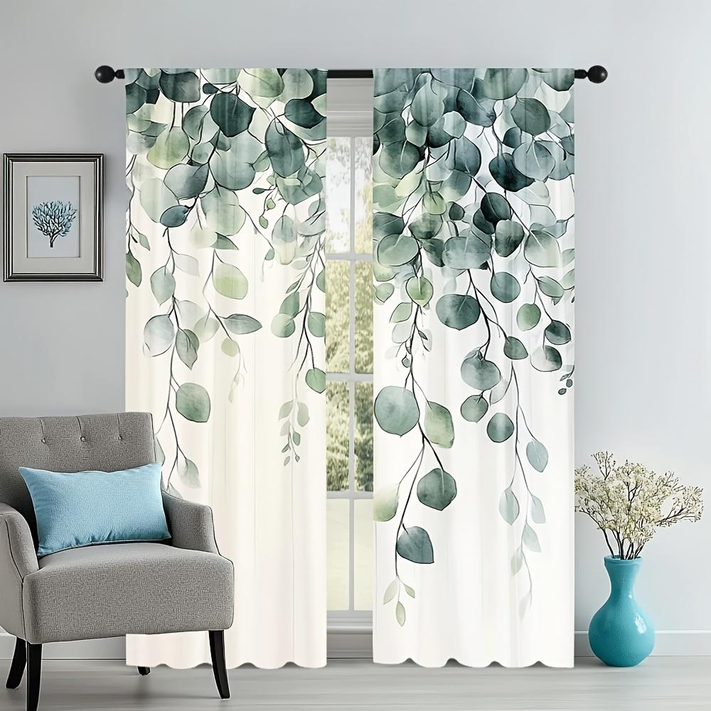 2pcs Lush Greenery Bliss Printed Blackout Door Curtains, Ideal for Living Room, Bedroom, Study, and Home Decoration