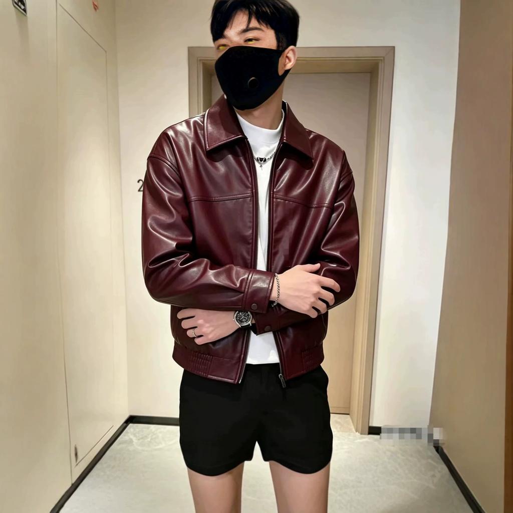 Premium lapel leather jacket men's autumn and winter new Kusa wind locomotive clothing casual ruffian handsome leather jacket