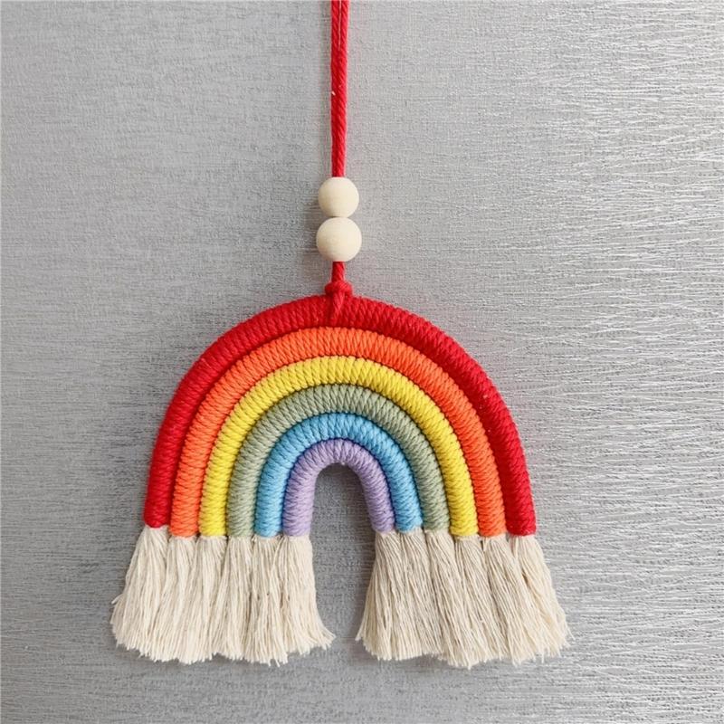 BeHandwovens Cotton Rope Rainbow Tassels Wall Car Pendants Rainbow Wall Hangings Holiday Decorations