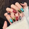 Glitter Cat Eye Colorful Press On Nails Ellipse Shape Gel Glue On Nail Full Cover Stick On Nails Reusable Fake Nails Acrylic Oval False Nail for Women