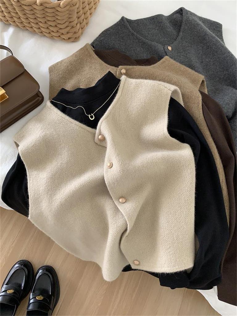 KOSY Autumn Women Cardigan Korean Elegant Knitted Sleeveless Female Casual Sweater Tanks Slim Ladies Casual Tops