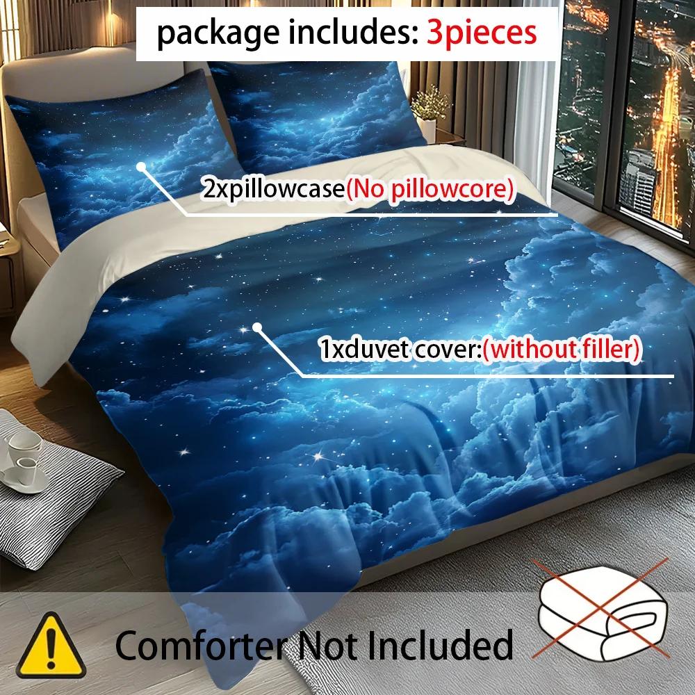 3pcs Blue Starry Sky Printed Quilt Set- Includes 1 Quilt Cover and 2 Pillow Cover (without Filler)