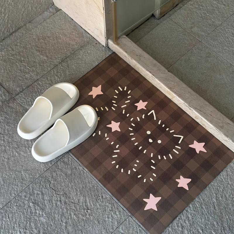 VIKAMA plaid starry bear bathroom mat, anti slip quick drying foot mat, atmospheric feeling, bathroom decoration