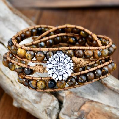 GemChic Damen Ethnisches Geflochtenes Seil Mehrschichtig Tigerauge Perlen Legierung Sonnenblume Armband Klassisch Retro Geburtstag Weihnachten Schmuck Geschenk