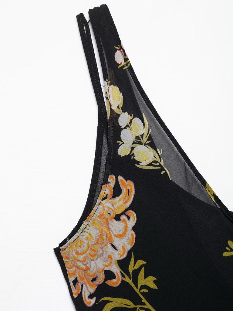 2025 Spring/Summer Women's Slim Fit Backless Floral V-Neck Sleeveless Dress