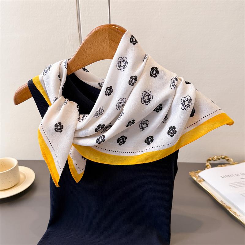 Polka Dot Style Herringbone Pattern Cotton And Linen Small Square Scarf Silk Scarf Imitation Velvet Headscarf Shawl Sun Protection Scarf Women'S Scarf