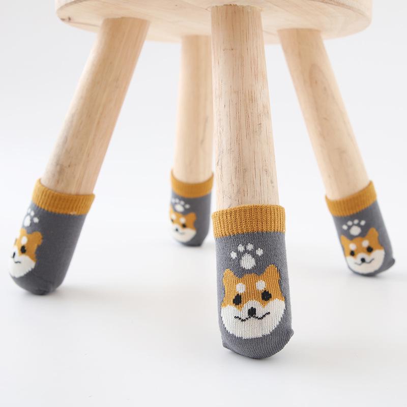 4Pcs Cartoon Chair Leg Knitting Socks Protectors Table Leg Foot Non-Slip Colorful