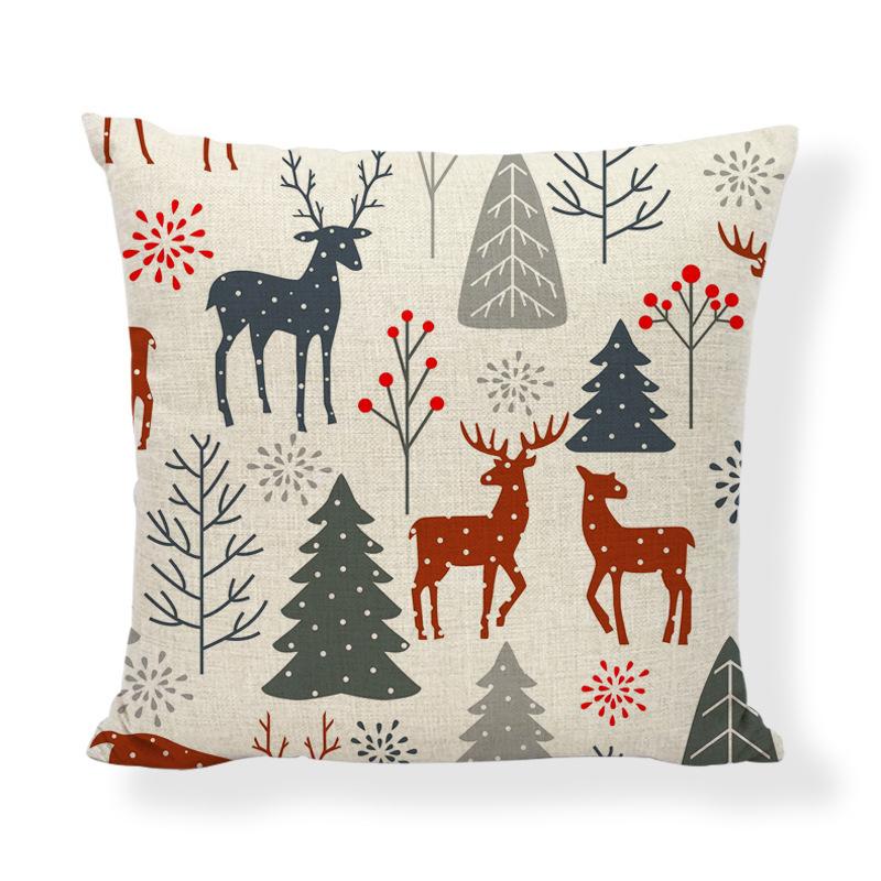 Red Series Santa Claus Pattern Throw Pillow Cover with Short Plush Print for Living Room Sofa Decoration Cushion Cover