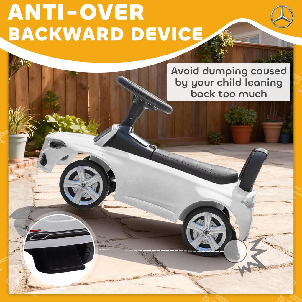 Official Mercedes-Benz Ride On Car, Foot To Floor Sliding Walker with Horn, Engine Sounds and Under-Seat Storage, White