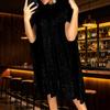 Women's Fashionable And Sexy Color Stand Up Collar Cape Sleeve Sequin Party Dress