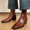 Rindsleder Retro-Temperament zeigt Füße klein quadratischer Kopf dicker Absatz kurze Stiefel Leder Seitenreißverschluss Martin-Stiefel Damen Pendler Chelsea-Stiefel