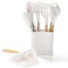 13Pcs Ilicone Kitchen Utensils Spatula Shovel Soup Spoon Cooking Tool with Storage Bucket Non-Stick Wood Handle Kitchen Gadgets