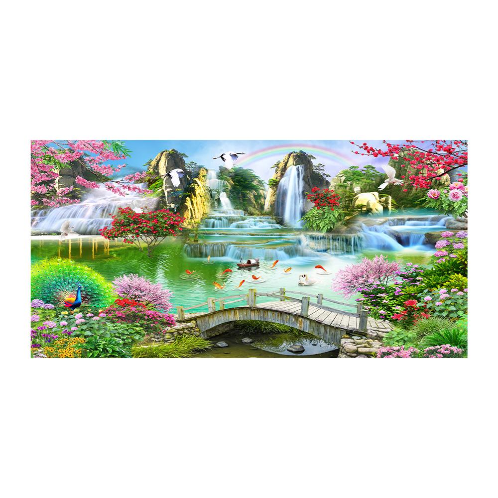 Wasserfall Sonnenuntergang Landschaft Leinwandmalerei See Vogel Poster und Drucke Cuadros Wald Wandkunst Bild für Wohnzimmer