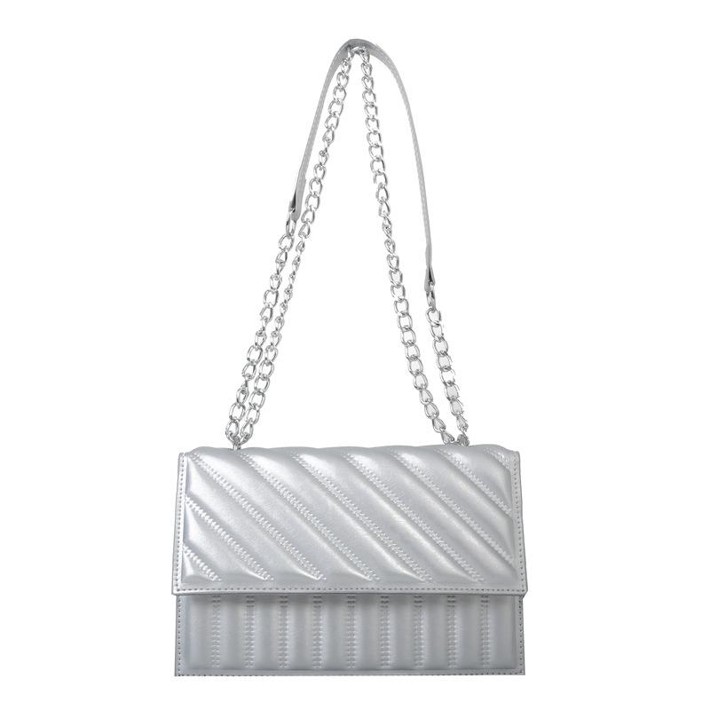 Striped chain bag women's 2025 new retro texture messenger bag trendy solid color fashion embroidery thread shoulder small square bag