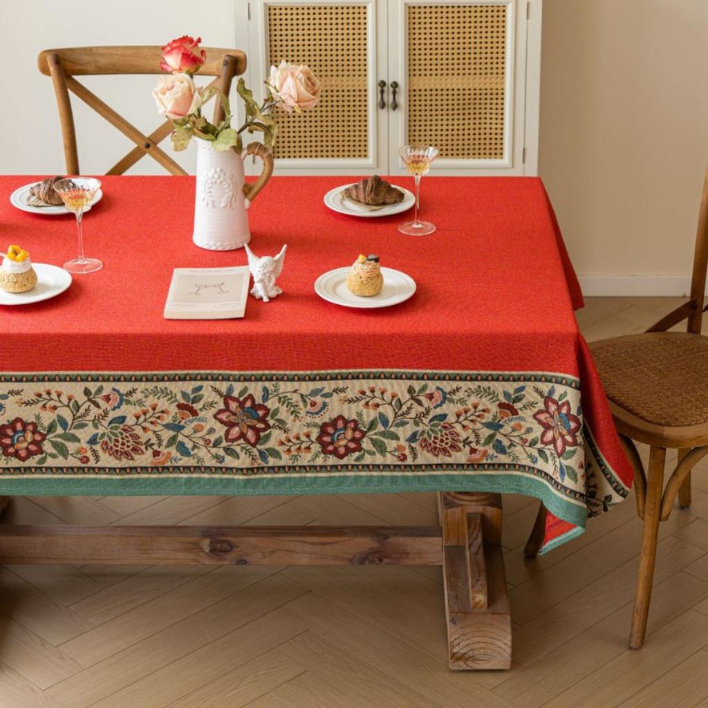 Soffbord Bordsduk Tyg Blåklockor Blomma Jacquard Krullad Kant Litterär Rektangulär Matsalsbordsduk