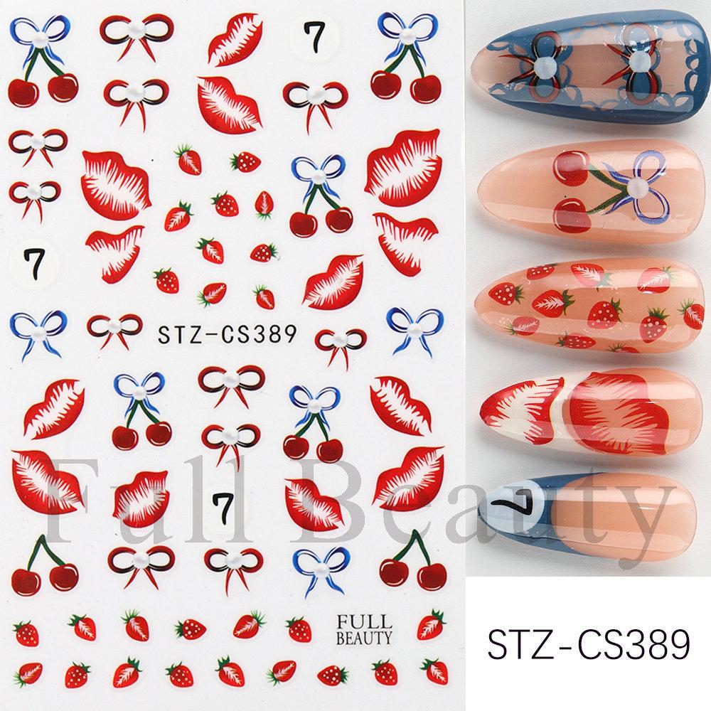 Nail Art Stickers Ins Red Lip Cherry Strawberry Y2K Sweet Cool Style Bow Digital Adhesive Nail Stickers