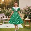 Damen Casual Polka Dot Kleid mit Kragen und Puffärmeln Schlanke Passform