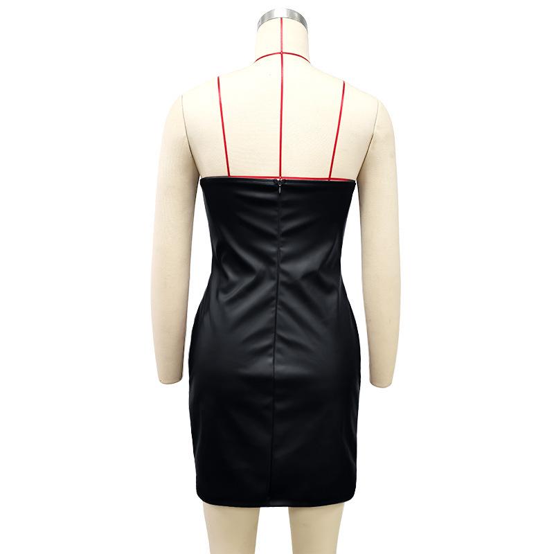 2024 Autumn/Winter European & American Style Women's Tube Top PU Dress - Sexy, Fashionable Nightclub Outfit