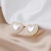 925 Silver Needle Korean Heart-shaped Pearl Stud Earrings with Rhinestone-inlaid Peach Heart Design